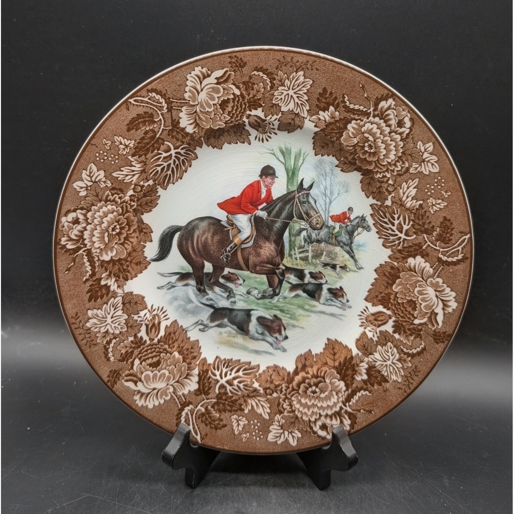 Wood & Sons England Alpine White Ironstone Fox Hunt Brown Transferware Plate